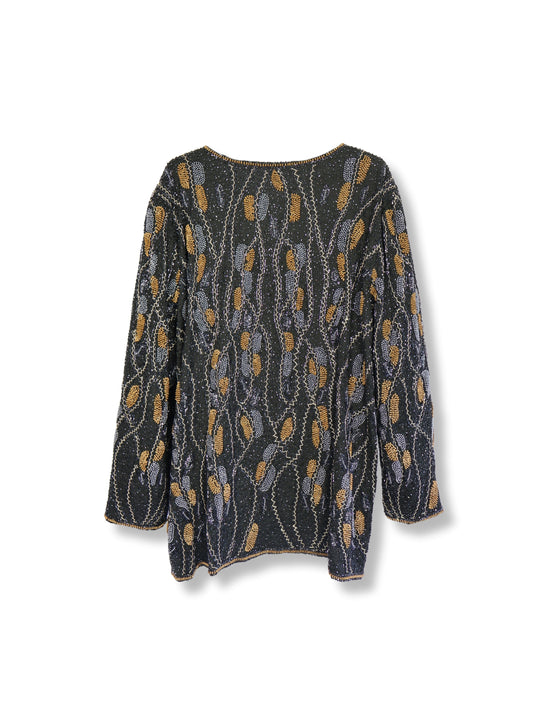 Doğanın İzleri – Siyah Üzeri Altın ve Gri Motifli Ceket