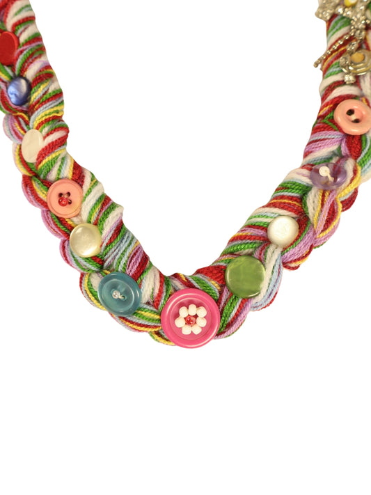 Button Garden – Short Necklace with Old Stone Embroidery