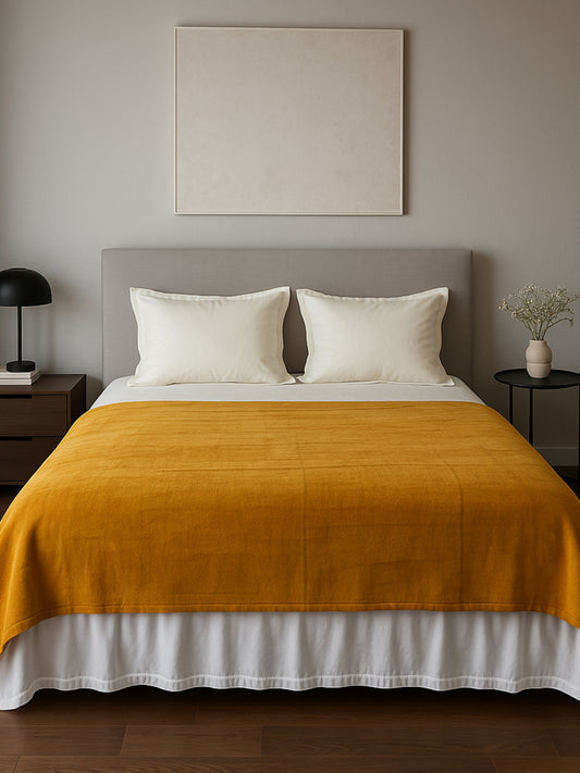 Solea – Hardal & Sarı Çift Kişilik Vintage Battaniye/Yatak Örtüsü