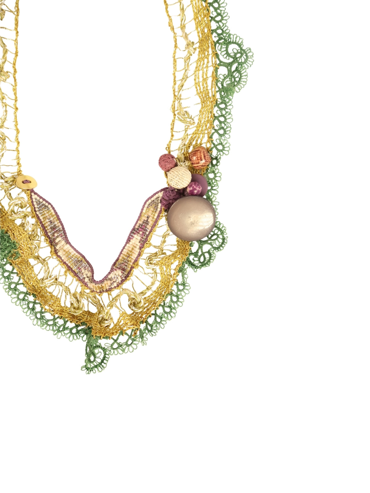 The Edge of Memory – Vintage Necklace with Shuttle Lace and Miyoki Stone