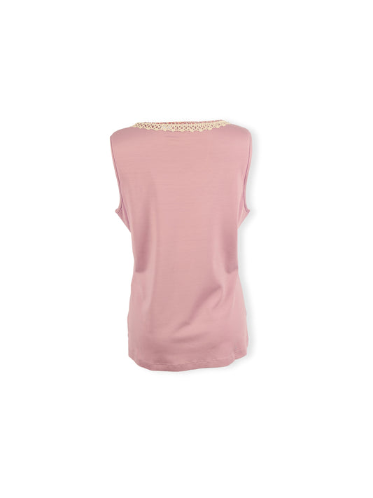 Undershirt – Lilac Colored, Lace Collar Embroidered Combed Cotton Undershirt