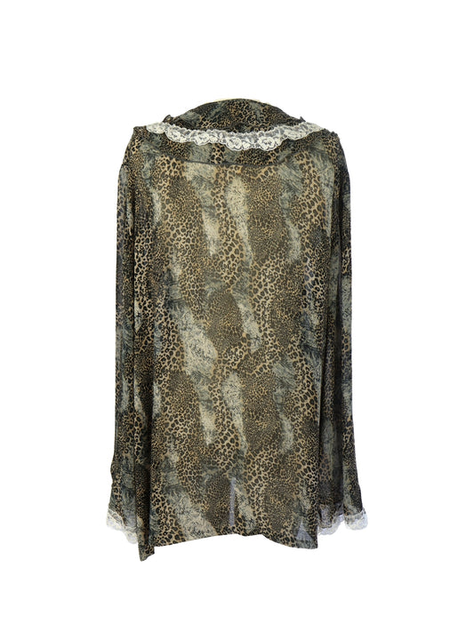 Wild Flounce – Leopard Print Silk Shirt with French Lace