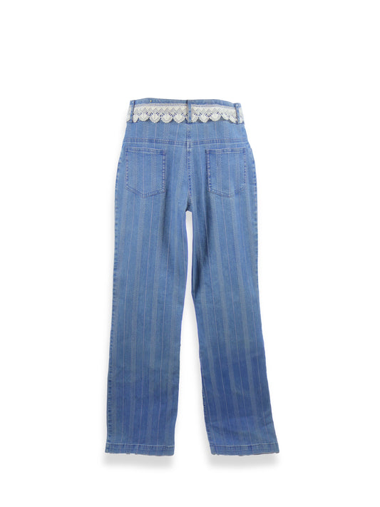 Alara – Striped Denim Trousers with Lace Detail