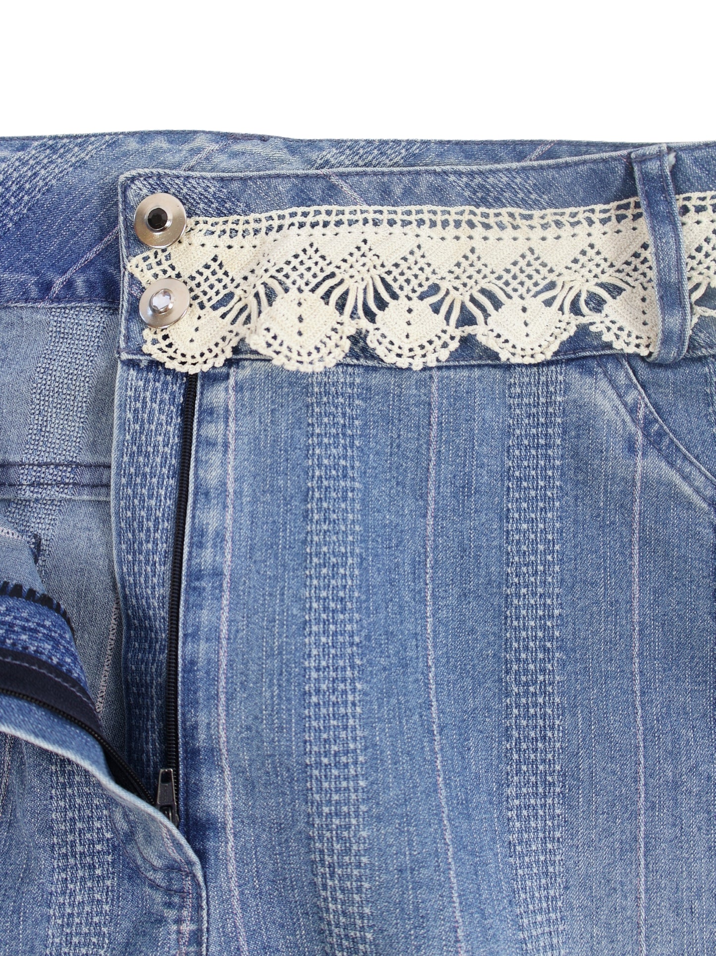 Alara – Dantel Detaylı Çizgili Denim Pantolon