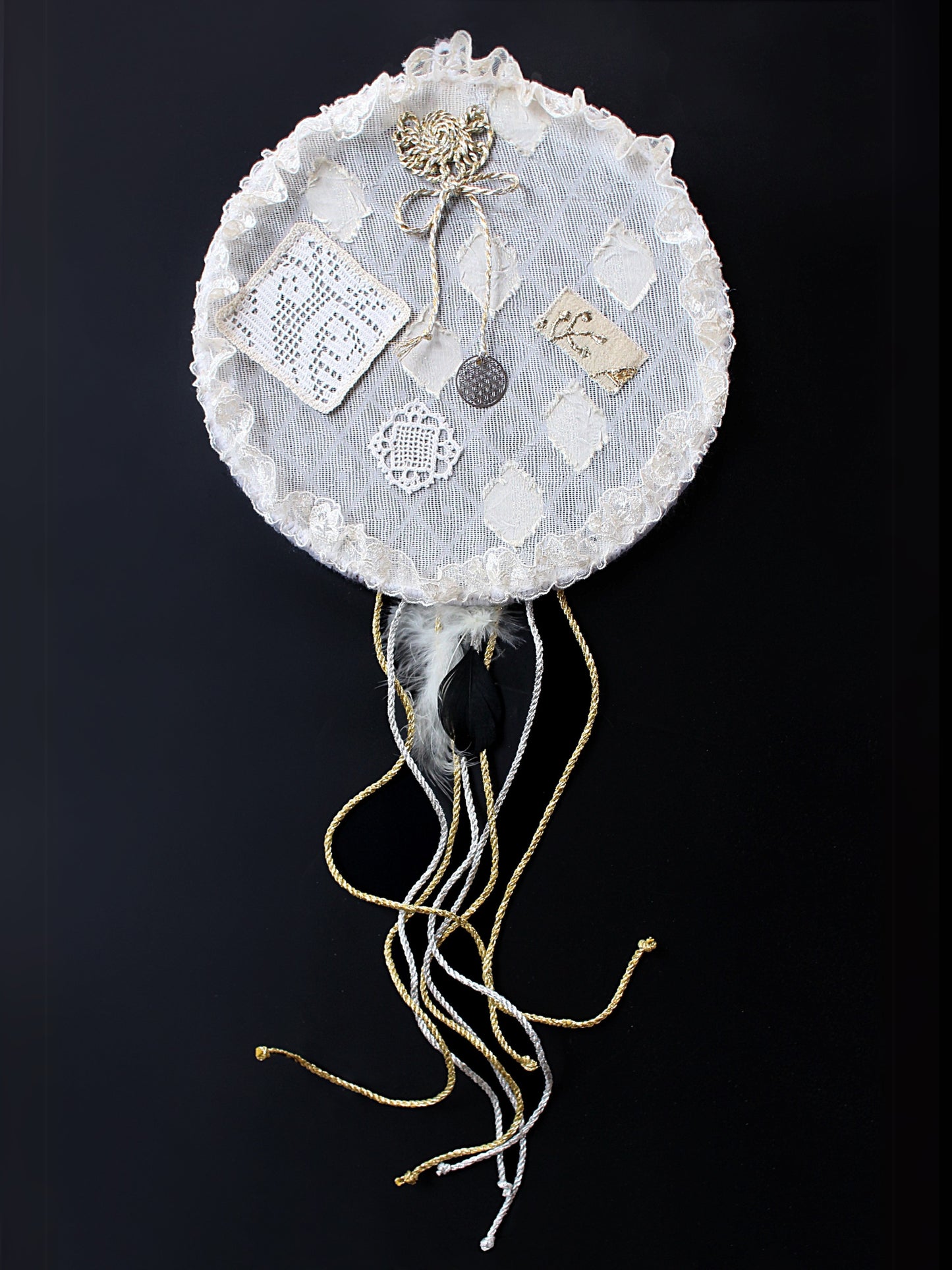 Flower of Life - Handmade Dreamcatcher with Lace and Silver Pendant Decoration