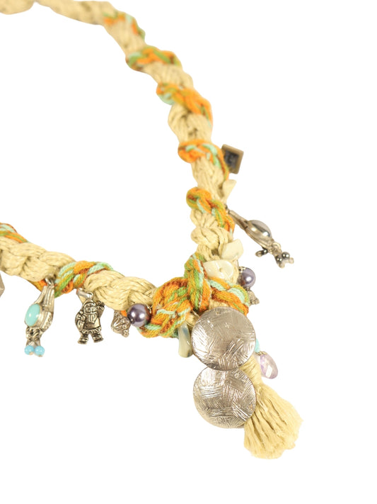 Taş Harmanı – Jüt ve Boncuklu Objeli Kordon Kolye