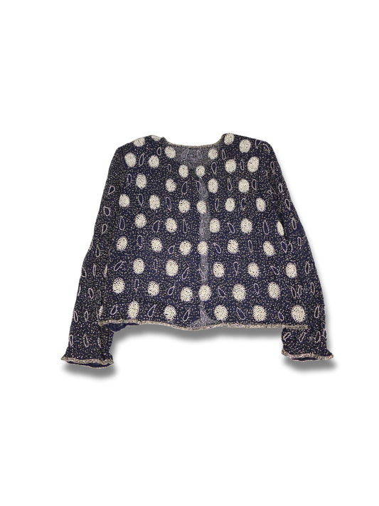 Gece Mavisi – İnci Formlu Taş İşlemeli Ceket