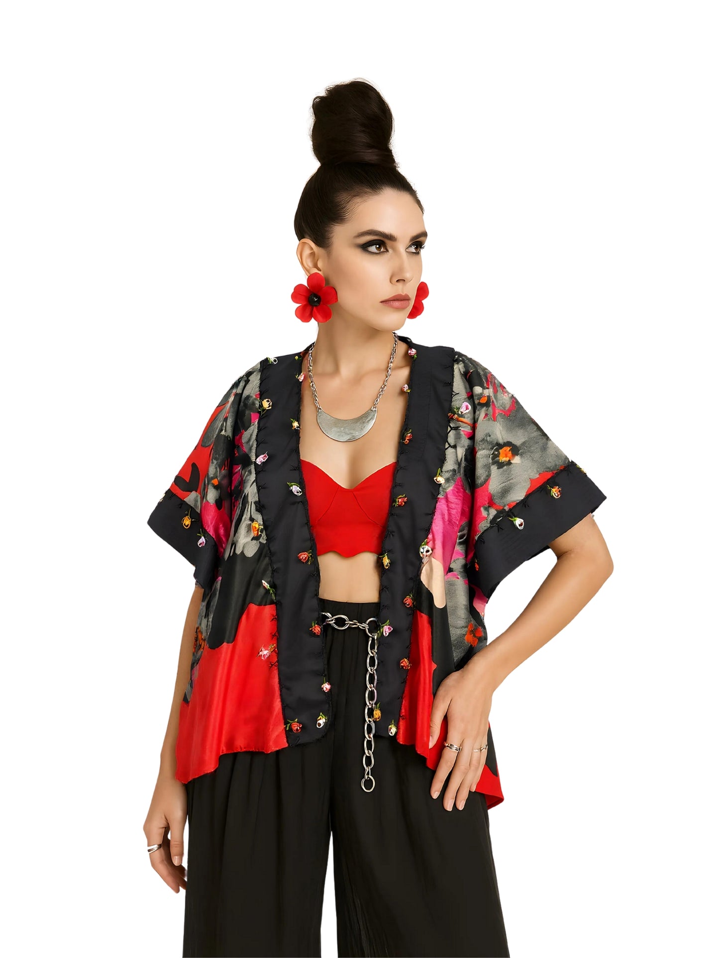 Şahende – Mekik Oyasıyla Süslenmiş Saten Kimono