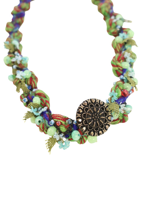 Copper Button – Crochet Lace Necklace with Old Buttons