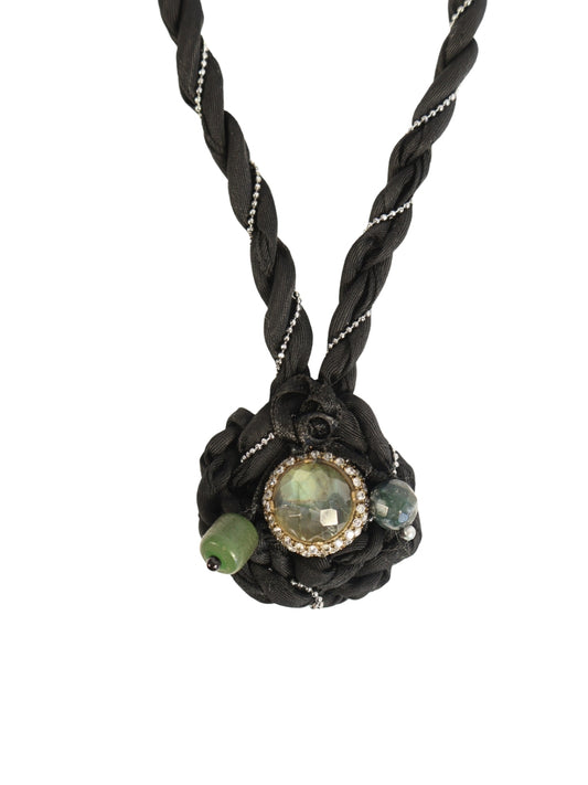 Secret Sparkle – Black Cord and Natural Stone Necklace
