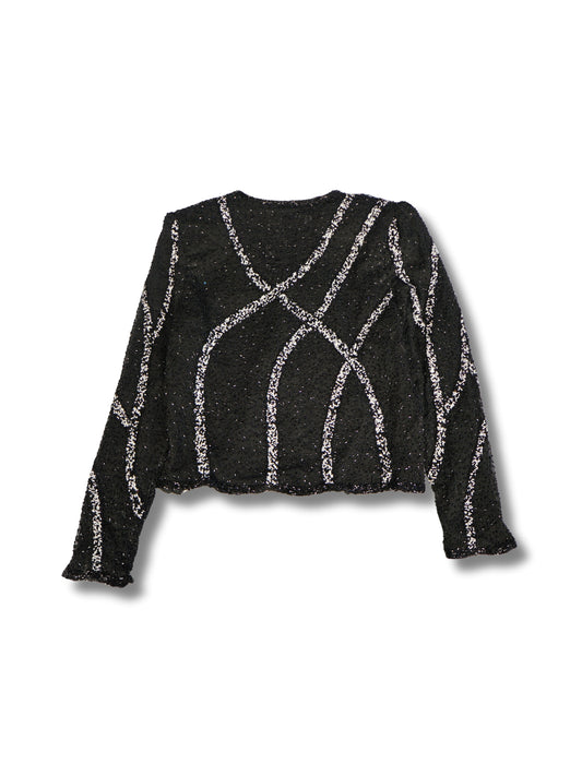 Dalga Işıltısı – Siyah Üzeri Gümüş Desenli Ceket  Eser Detayı: