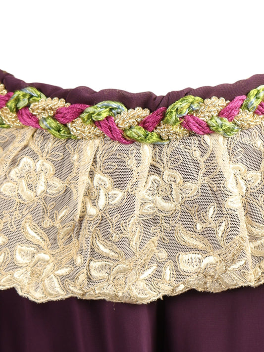 Gölge Akışı – Fransız Dantelli Floş Kemerli Mor Şifon Pantolon