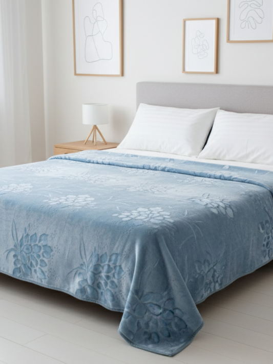 Mavi Kendinden Desenli – Çift Kişilik Battaniye / Yatak Örtüsü