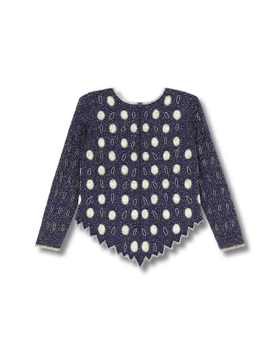 Gece Yıldızları – Lacivert Üzeri İnci Formlu Taş İşlemeli Ceket
