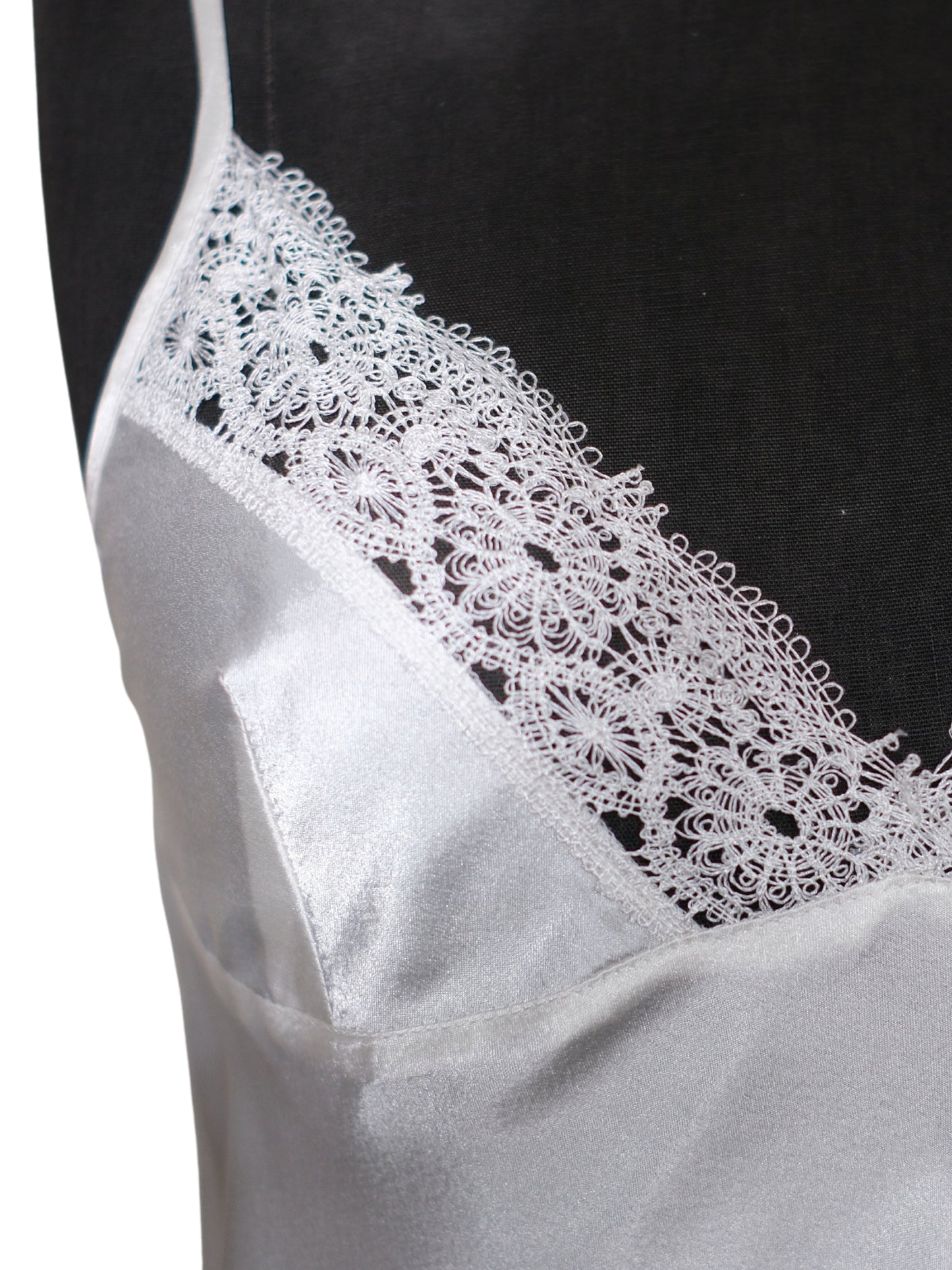 Moonlight - White Silk Satin Nightgown with French Lace Trim