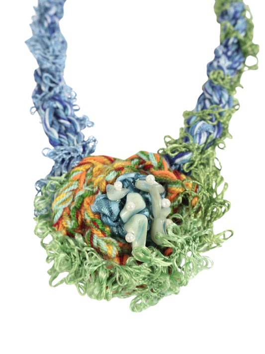 Sky Garden – Blue Floss and Natural Stone Necklace