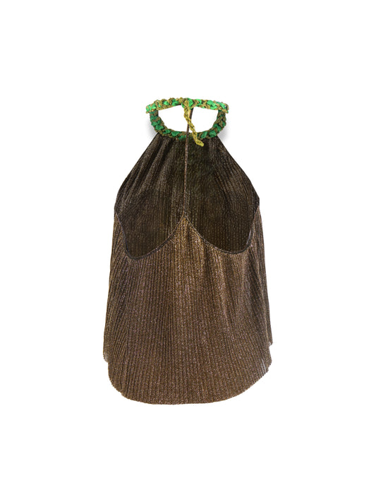 Leman – Simli Pliseli Sırt Dekolteli Bluz