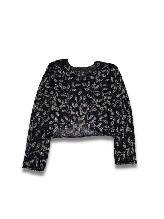 Zeytin Dalı – Siyah Üzeri Yaprak Desenli El İşlemeli Ceket