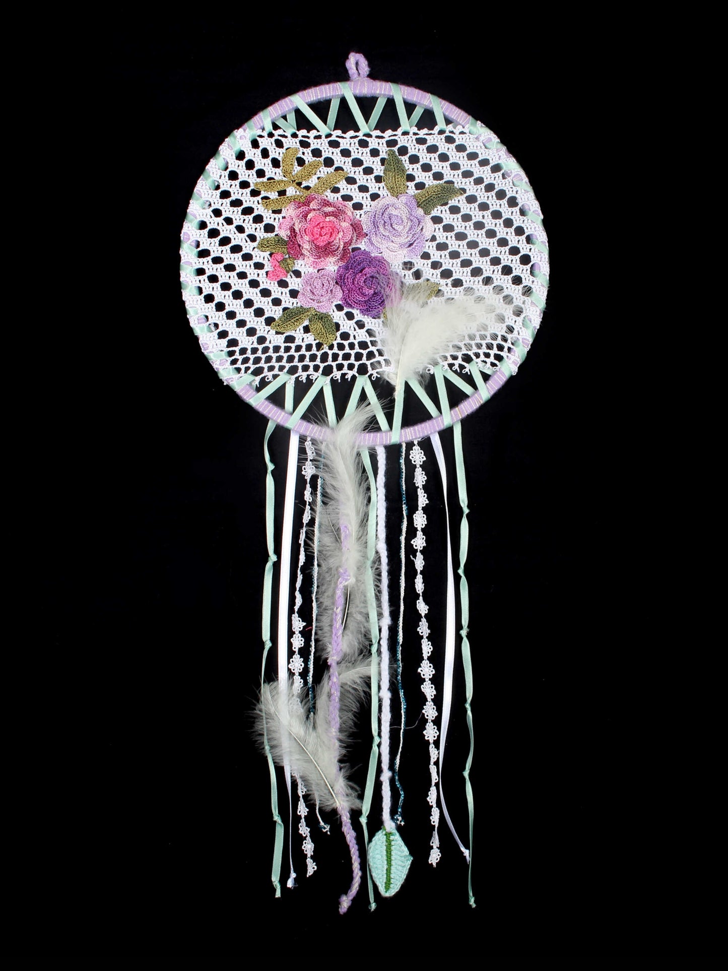 My Rose Garden - Handmade Vintage Dreamcatcher with Crochet Decorations