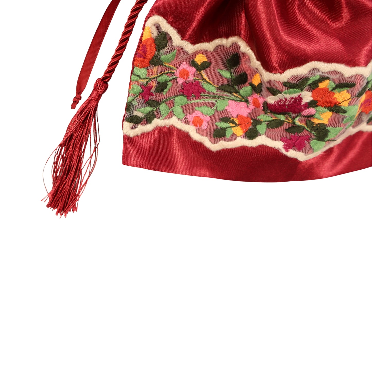 Bordo Sükûn – İpek Saten ve Dantel Detaylı El Yapımı Kese