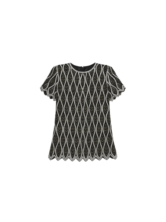 Siyah Yaprak – El İşlemeli Kısa Kollu Tunik