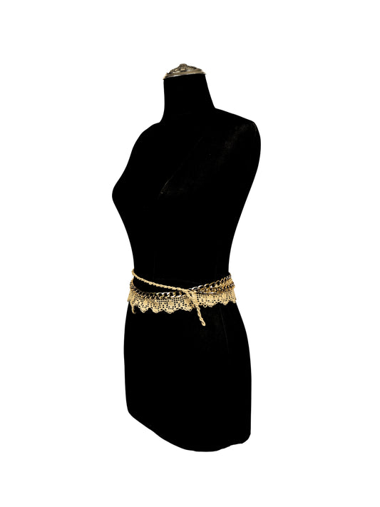 Altın Döngü - Altın Halkalı Çift Kullanımlı Ayarlanabilir Dantel Kemer / Kolye