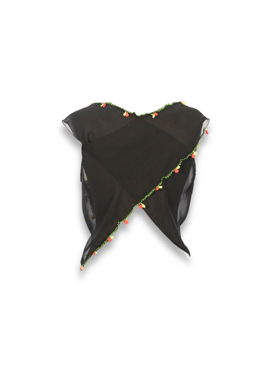 Müjgan – Tığ Oyasıyla Bezenmiş Siyah Şifon Bluz