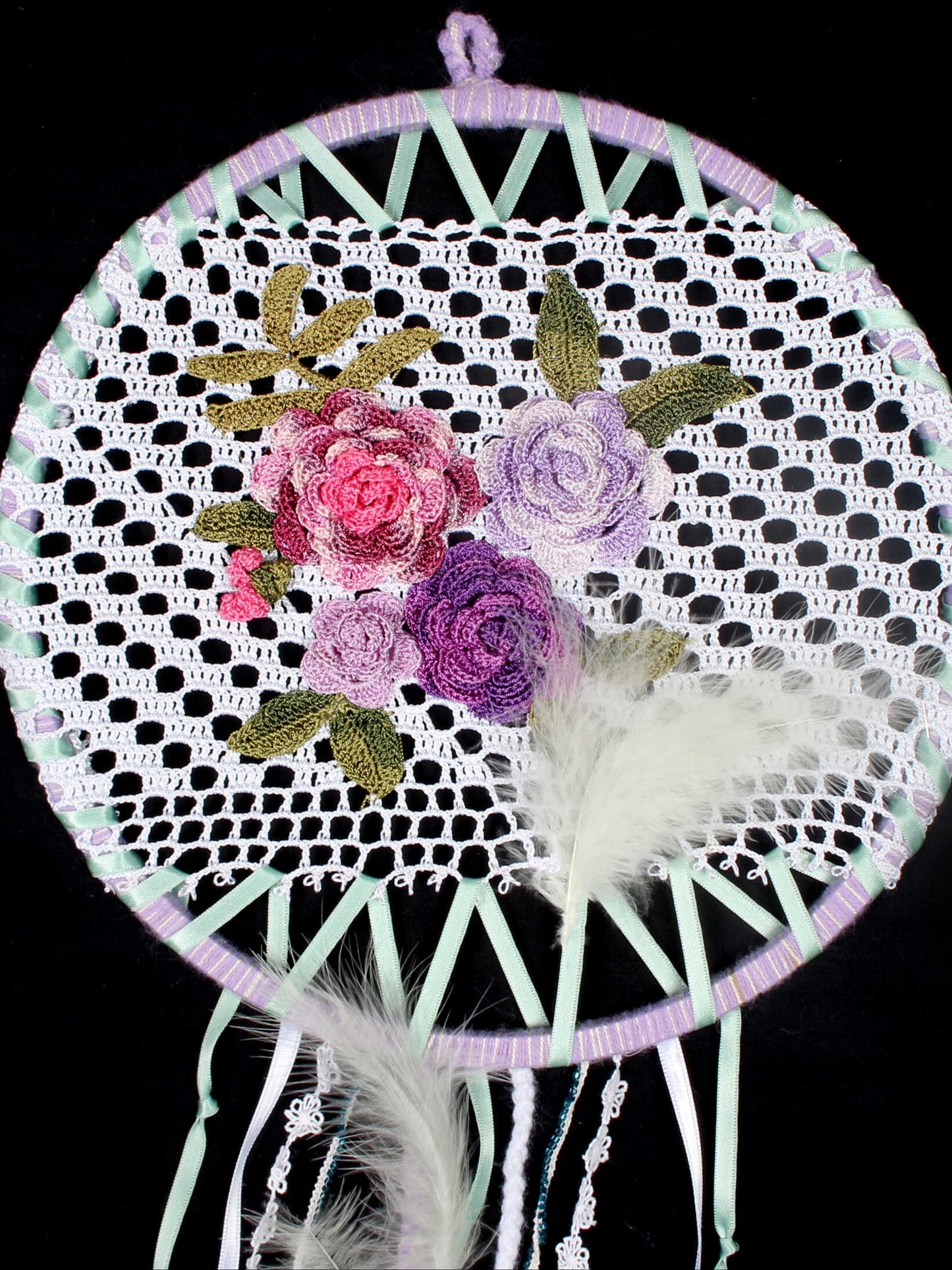 My Rose Garden - Handmade Vintage Dreamcatcher with Crochet Decorations