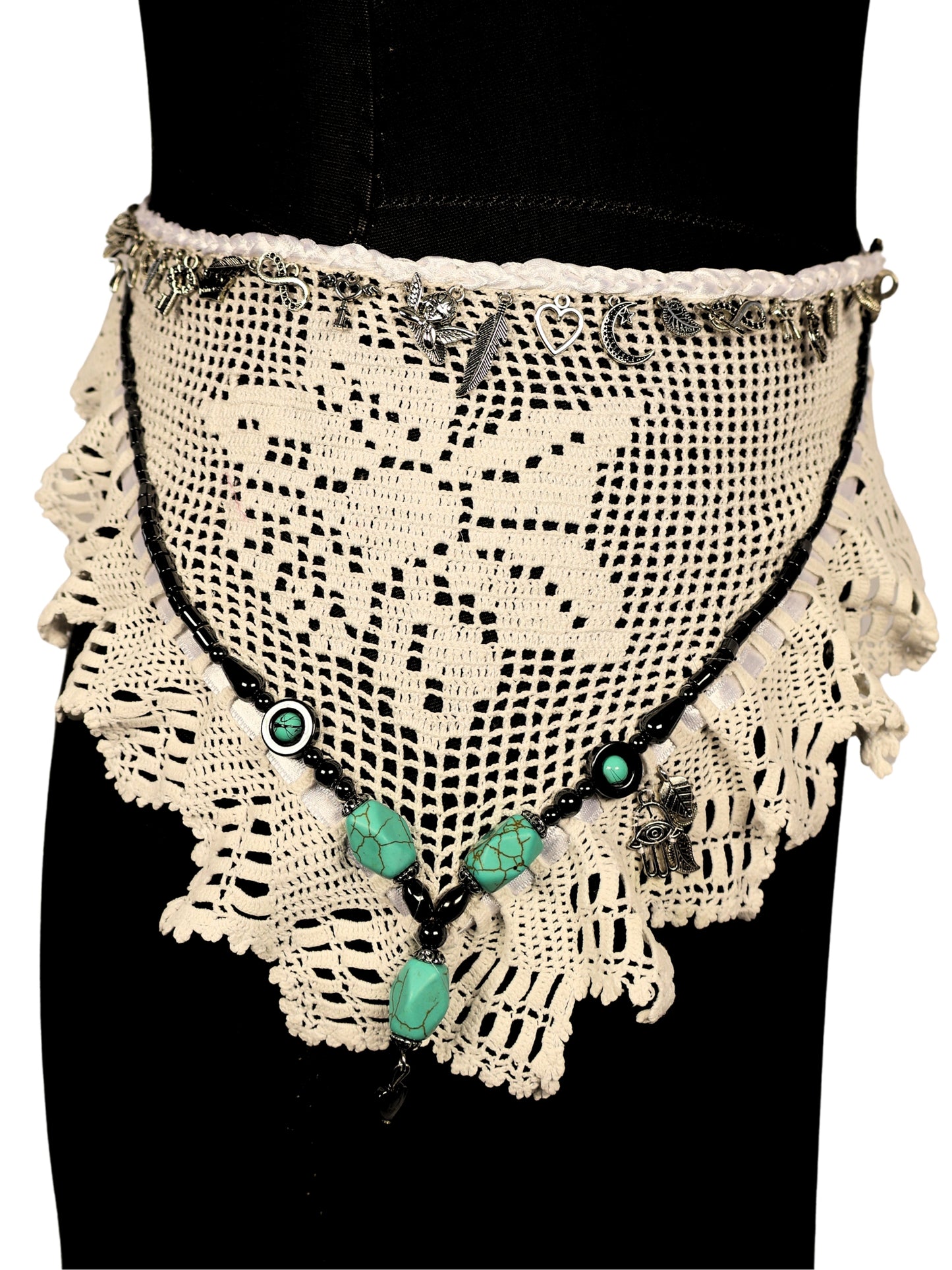 Füme Işıltı – Üçgen Tığ Motifli Çok Amaçlı Aksesuar