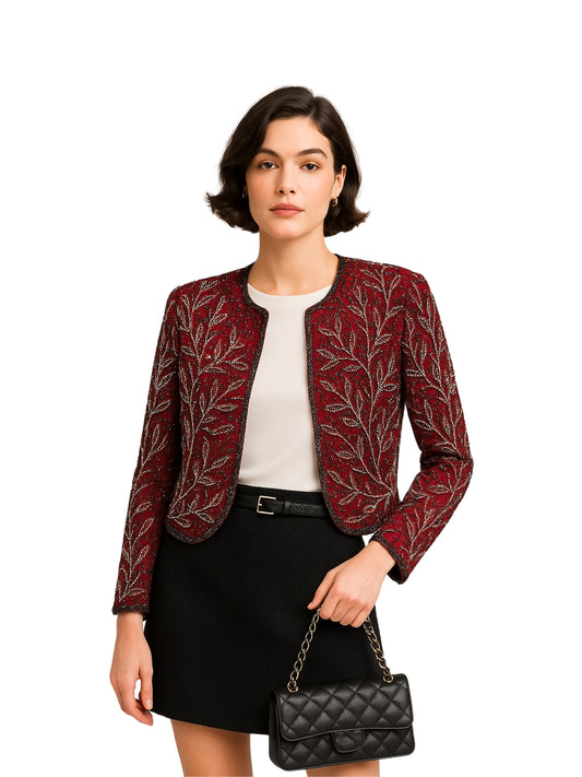 Vera – Boncuk İşlemeli Bordo Vintage Ceket