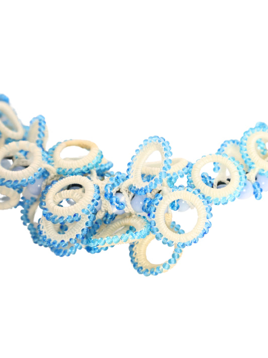 Lalin – Handmade Lace Crown with Blue and Cream Hoops