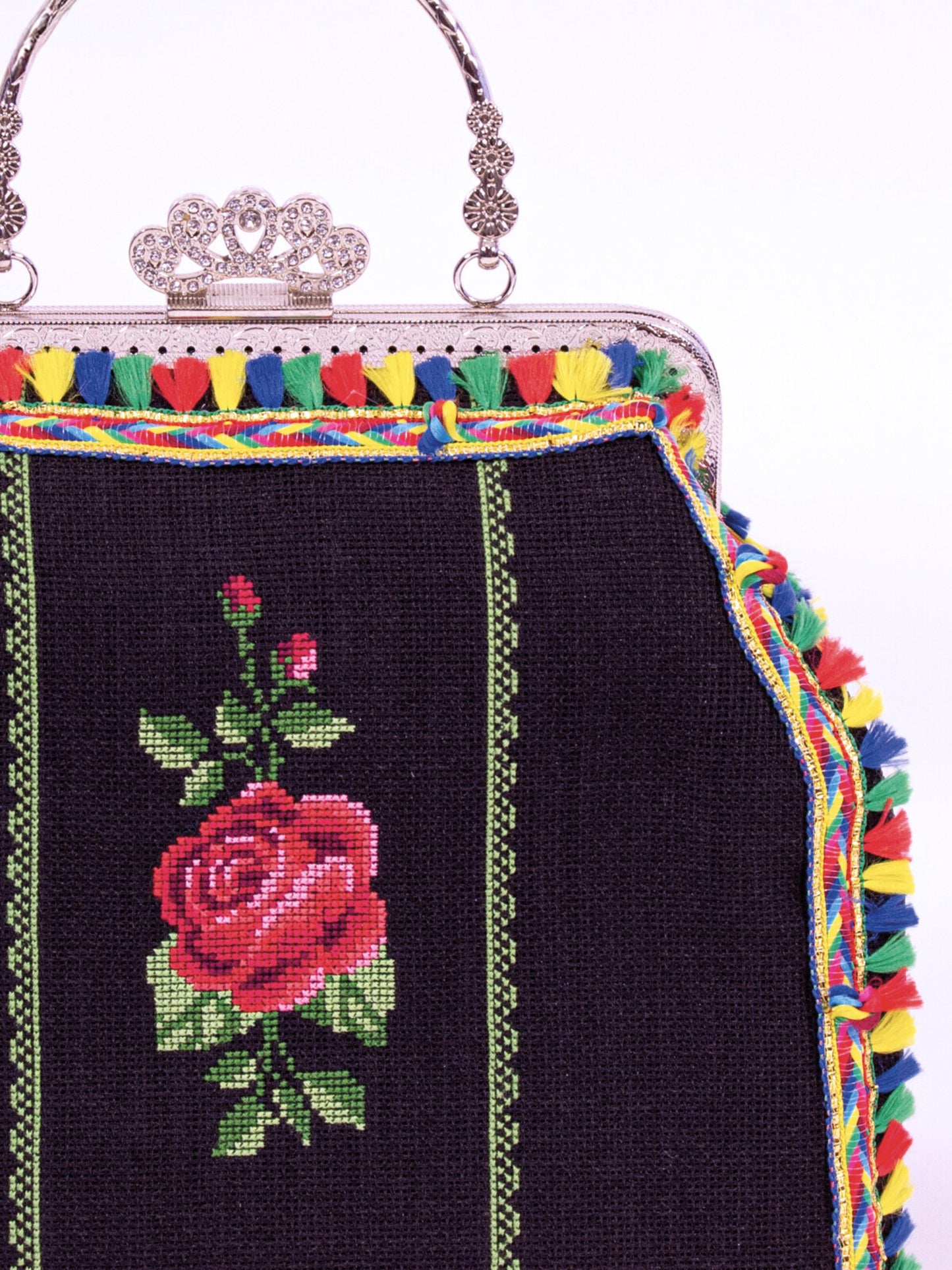 Simay – Vintage Bag with Colorful Embroidery on Black