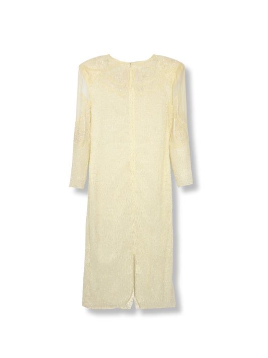 Fildişi Işıltısı – Krem Renk El İşlemeli Elbise