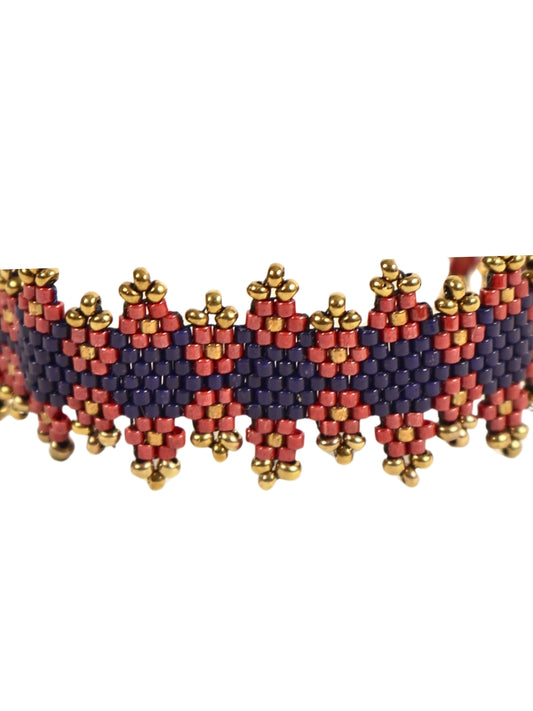 Miyuki Crystal Beaded Burgundy & Navy Blue Bracelet