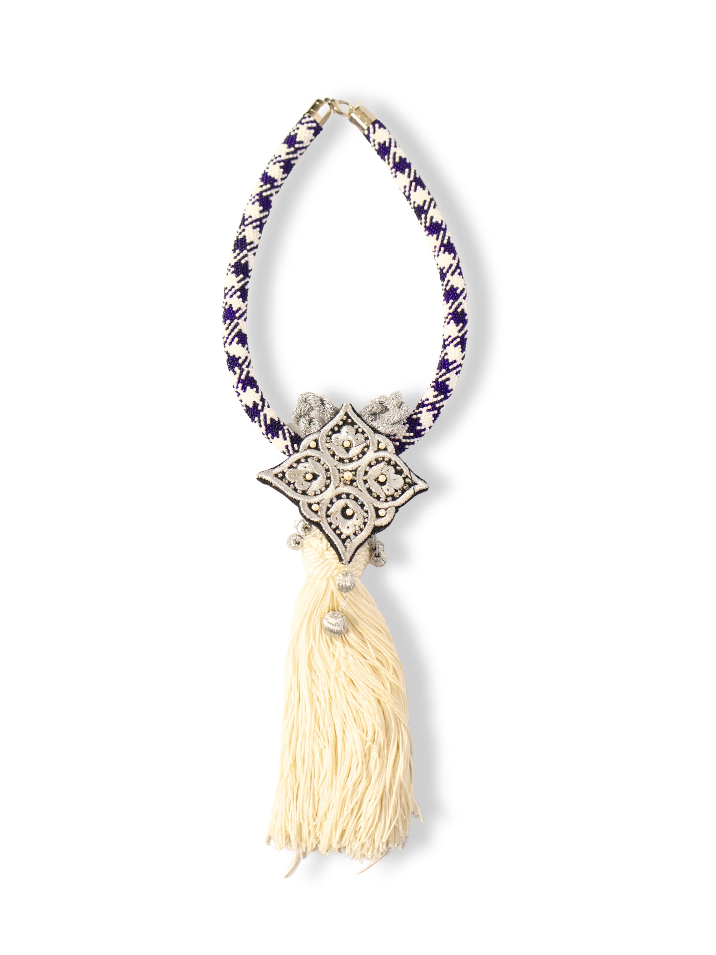 Mother of Pearl – Blue Path and Protective Tassel Necklace