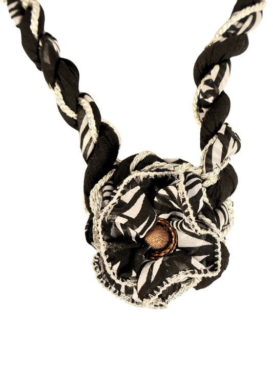 Yankı - Natural Woven Cloth and Silver Glitter Twisted Necklace