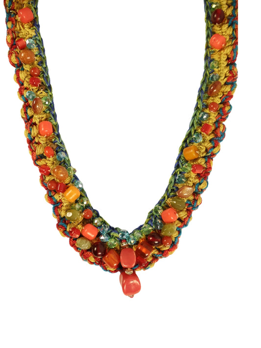 The Sparkle of Memory - 70 Years Old Gold Mortar-Crafted Colorful Crystal Stone Necklace