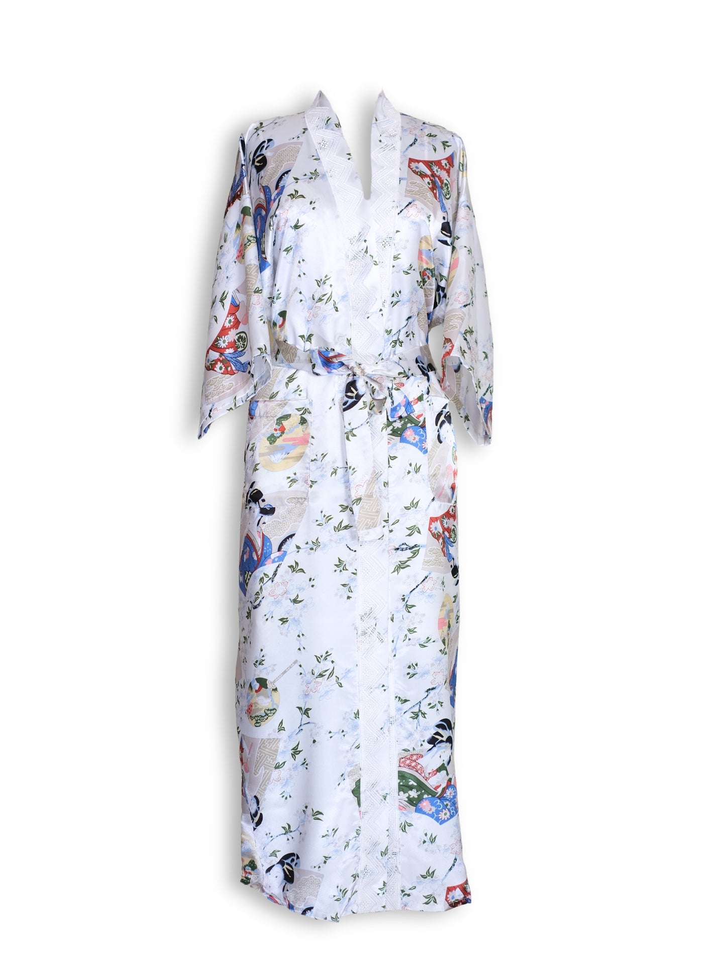 Sunrise - Patterned Pure Silk Long Kimono - Dressing Gown