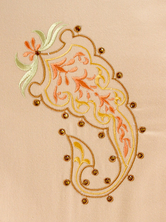 Hardal Saten Üzeri Beyaz İş Nakışlı Çift Kişilik Nevresim Takımı