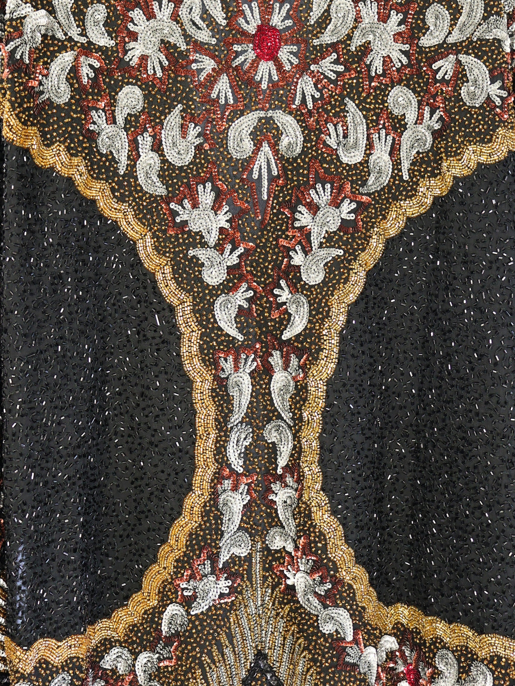 Golden Touch – Black, Red, and Silver Embroidered Mandarin Collar Long Jacket