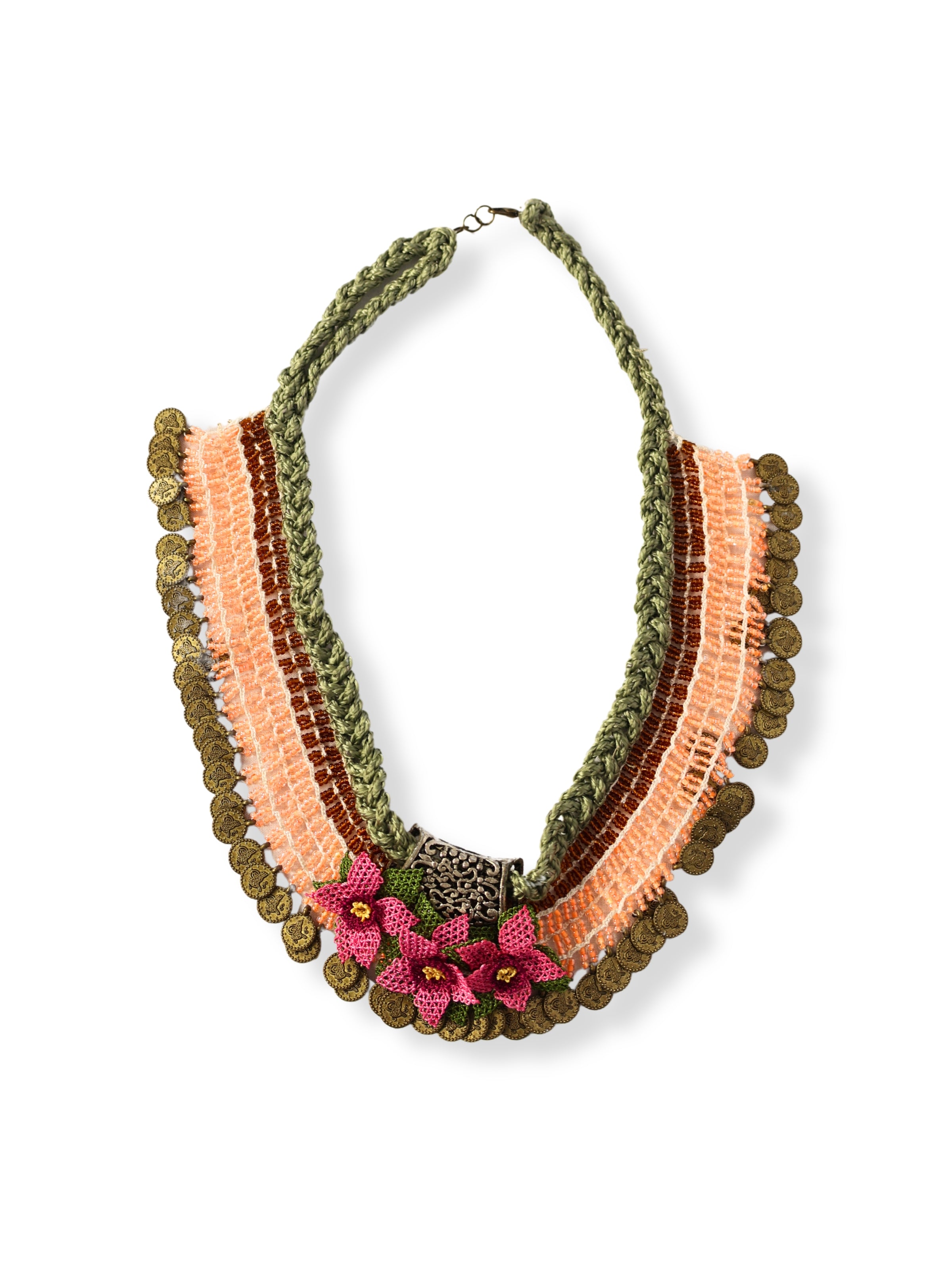 Düşlem – Turuncu Dantel ve Ponponlu Hayal Kolyesi