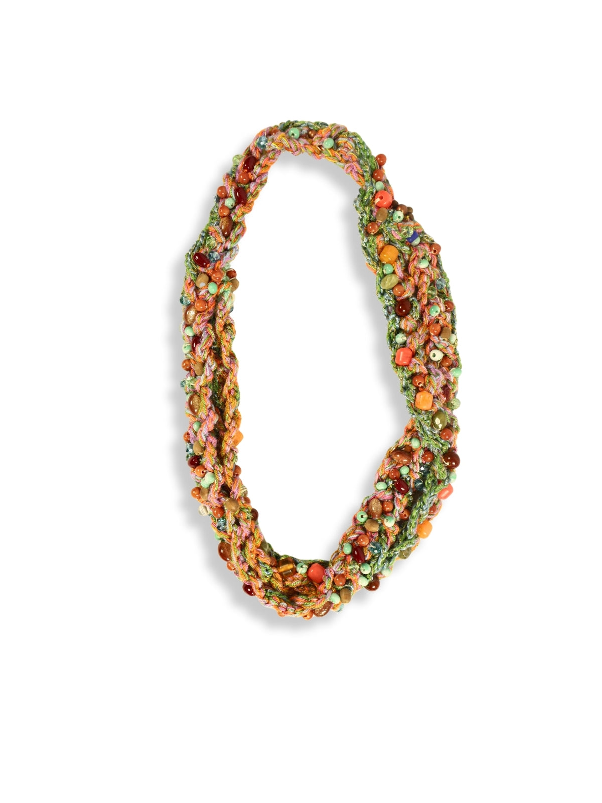 Renk Sarmalı – Simli Tığ İşli Taşlı Kordon Kolye