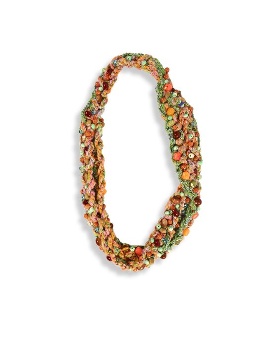 Renk Sarmalı – Simli Tığ İşli Taşlı Kordon Kolye