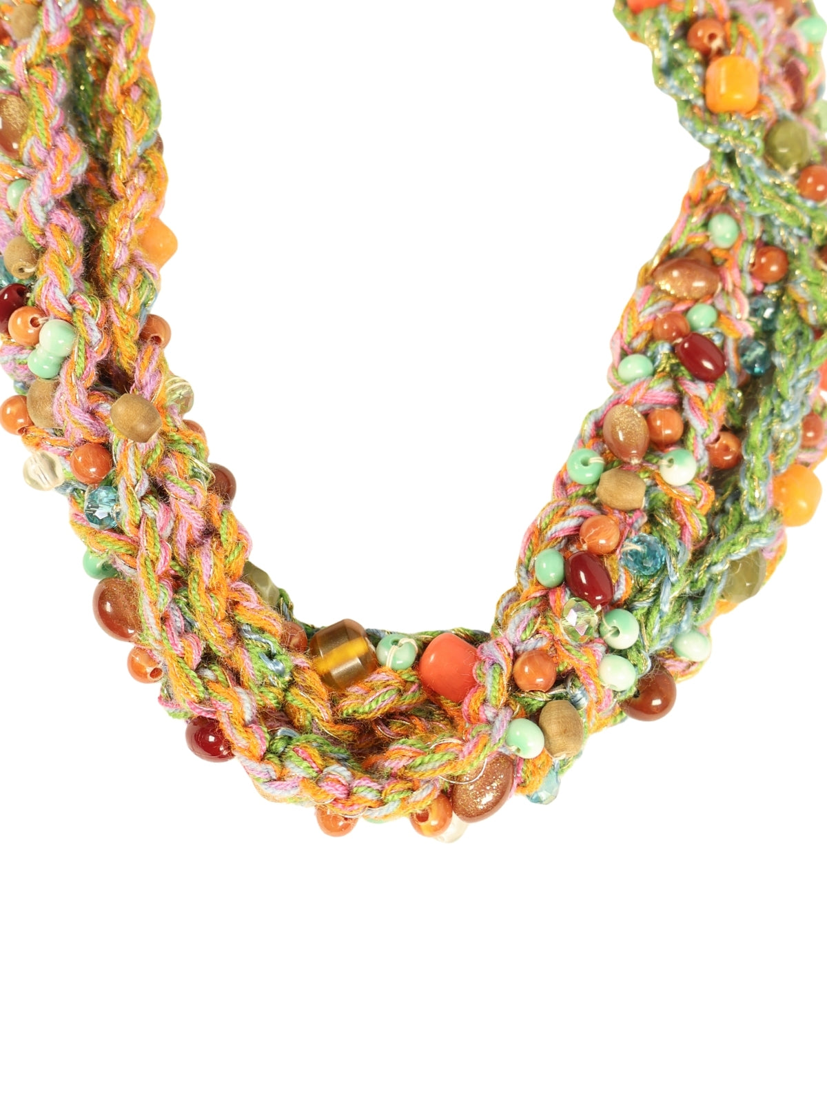 Renk Sarmalı – Simli Tığ İşli Taşlı Kordon Kolye