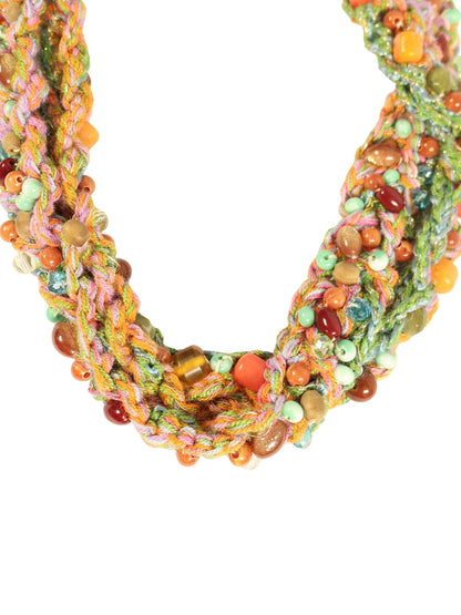 Renk Sarmalı – Simli Tığ İşli Taşlı Kordon Kolye