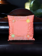 Turuncu Bahar – Payet ve İnci İşlemeli Çiçekli İpek Tafta Kırlent Kılıfı