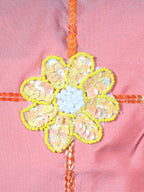 Turuncu Bahar – Payet ve İnci İşlemeli Çiçekli İpek Tafta Kırlent Kılıfı