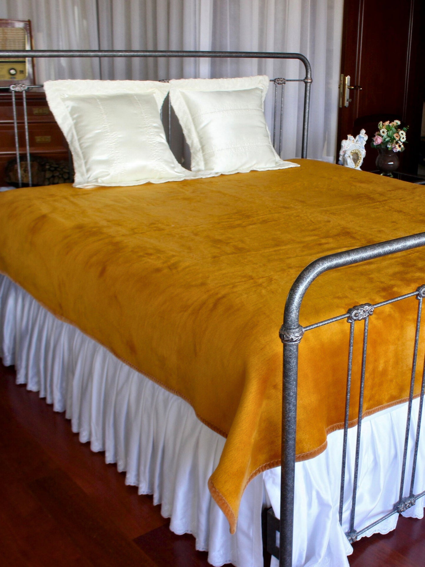 Solea – Hardal & Sarı Çift Kişilik Vintage Battaniye/Yatak Örtüsü