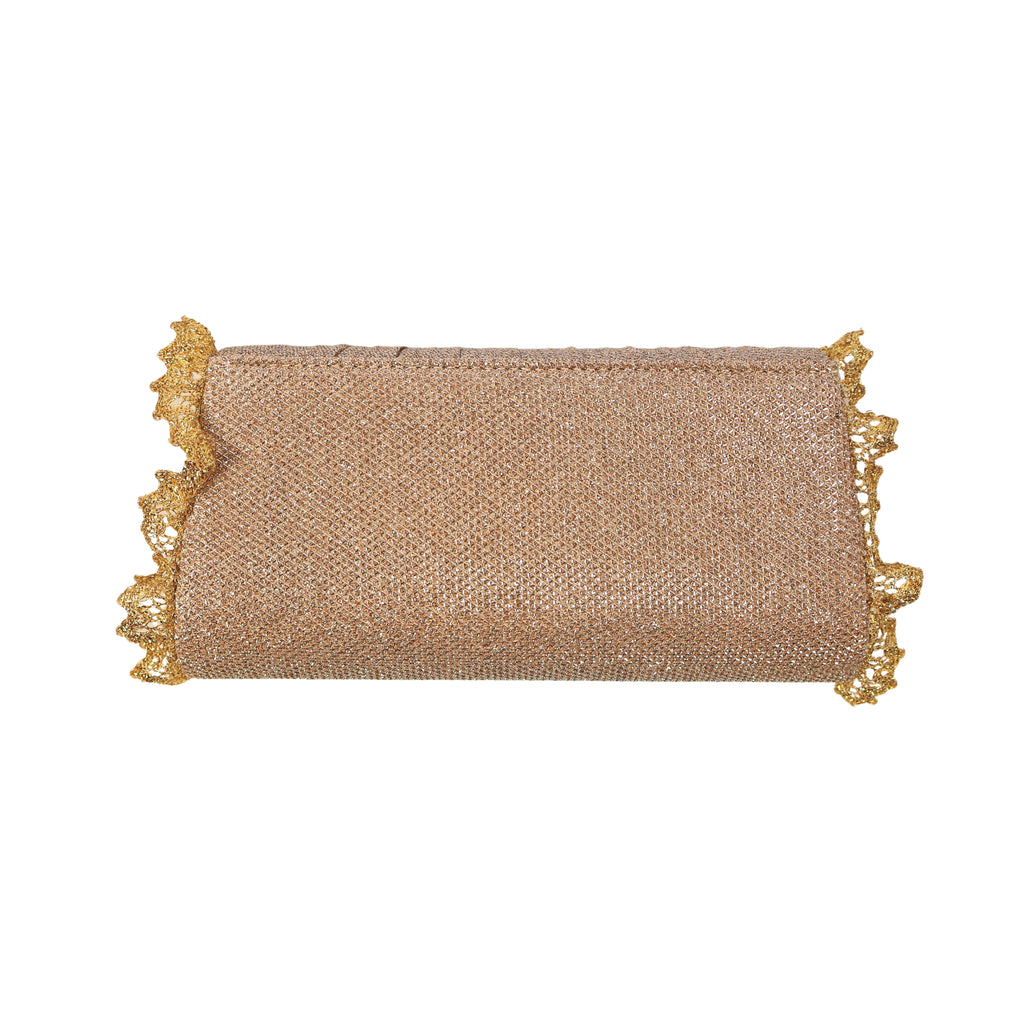Wine Shimmer – Lace Detail Flap Clutch Bag