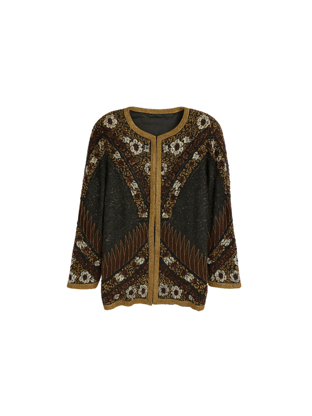 Bahar Dokusu – Çiçek Motifli Siyah ve Kahverengi Ceket